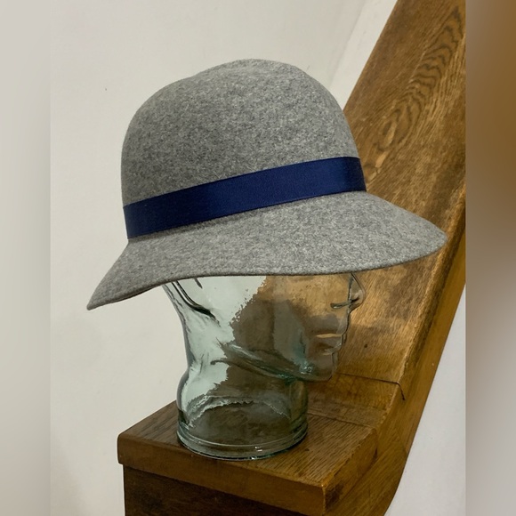 Women’s Vtg Geo. W. Bollman Doeskin 100% Wool Felt Blue Ribbon Hat - Picture 2 of 16